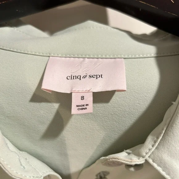 CINQ À SEPT Stacey Gathered Stretch-Crepe Shirt Dress Size 8 Pastel Green - Picture 6 of 8